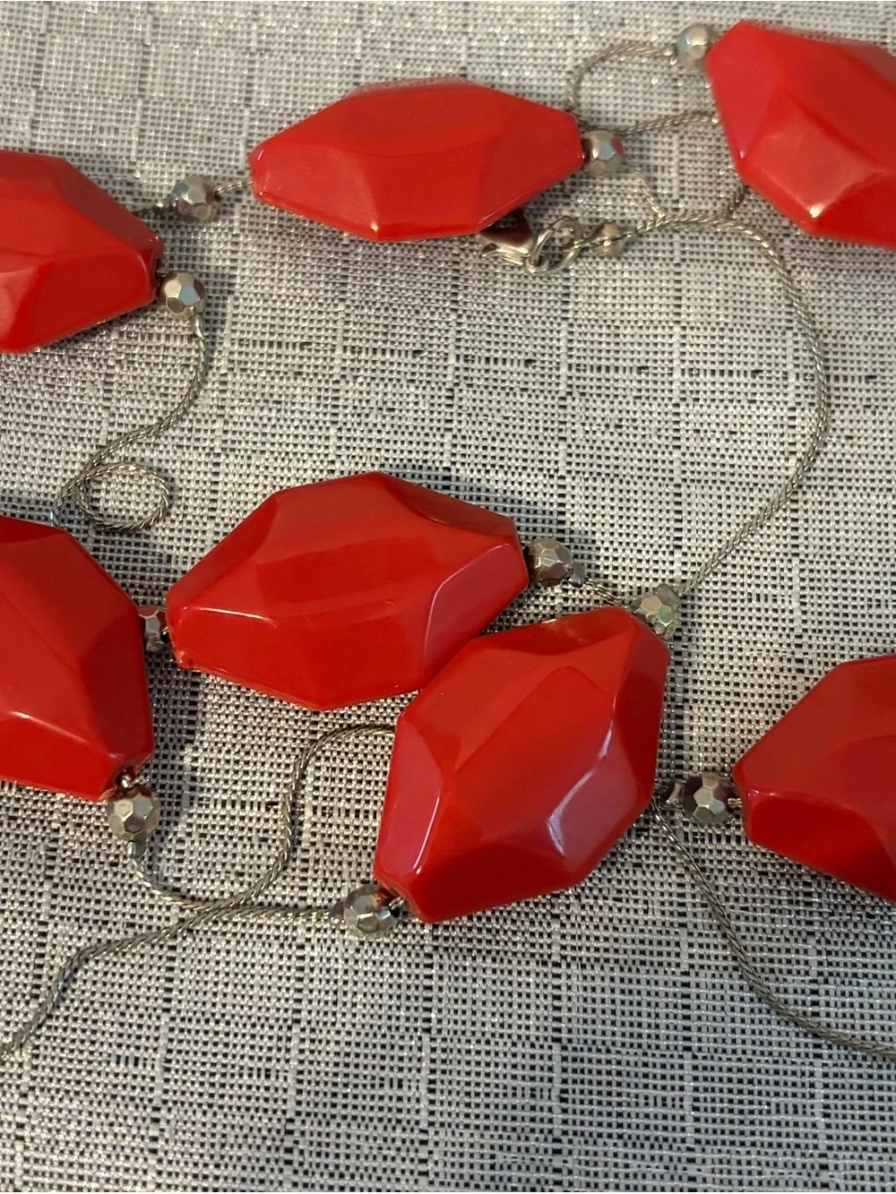 Red Geometric Bead Long Necklace - Women's Fashion Jewelry